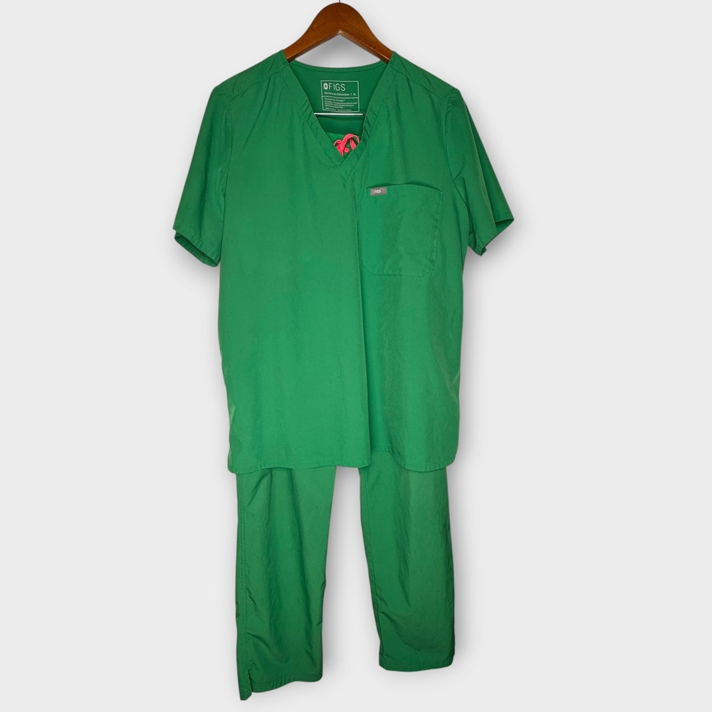 Figs Technical Collection Emerald Safety Green Scrub Top Straight Leg Pants XL
